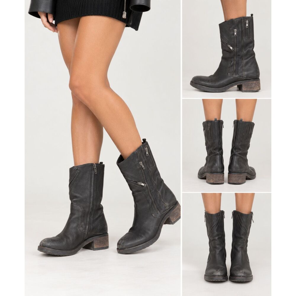 VERA WANG Leather Moto Boots Black Sz 8